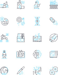 Aerospace linear icons set. Rockets, Satellites, Planes, Helicopters, Missiles, Spacecraft, Engines line vector and concept signs. Propulsion,Aerodynamics,Flight outline illustrations