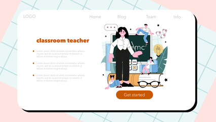 Teacher web banner or landing page. Professor conduct a lesson