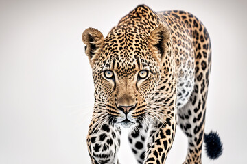 photo of a leopard on a white background. created with generative AI