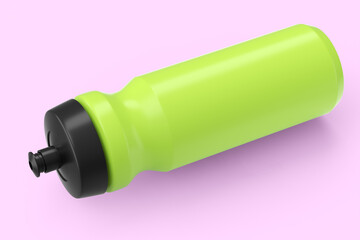 Green plastic sport shaker for protein drink isolated on pink background.