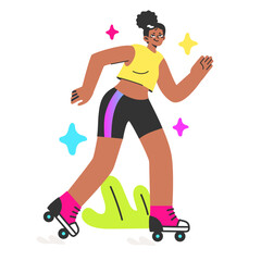 Healthy and active lifestyle. Black female character enjoying being outside,