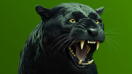 Jaguar with big green eyes on green background. generative ai