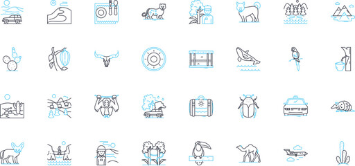 Cultural immersion linear icons set. Diversity, Experience, Integration, Understanding, Exploration, Language, Tradition line vector and concept signs. Authenticity,Customs,Exposure outline
