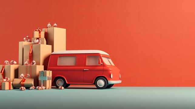 Santa Claus van delivering gifts. Christmas concept