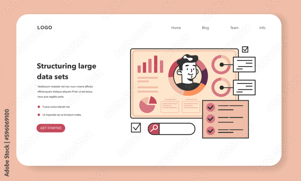 Poster bid data structuring web banner or landing page. data optimization