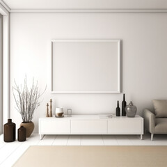 Obraz na płótnie Canvas realistic mockup panorama picture frame in white contemporary house, Generative Ai