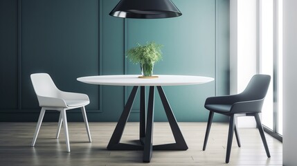 Minimalistic dining desk and chair interior. AI generated