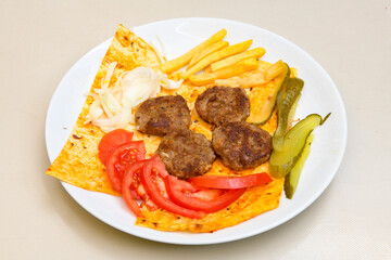 Meatball between bread (Turkish name : ekmek arasi kofte ). Izgara kofte