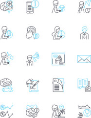 Emotional attachment linear icons set. Love, Bond, Connection, Devotion, Affection, Commitment, Intimacy line vector and concept signs. Fondness,Adoration,Closeness outline illustrations