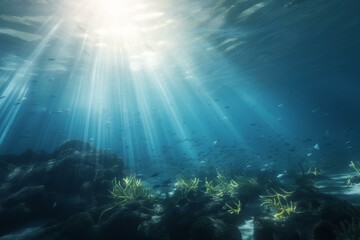 Fototapeta na wymiar 3D illustration of underwater light rays. Generative AI