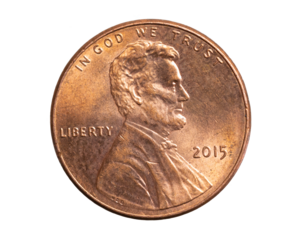 1 american cent coin on a transparent isolated background. png