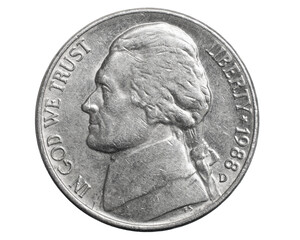 American five cents on a transparent isolated background. png
