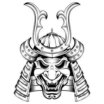 recommend clip art: Samurai helmet. Vector illustration of a sketch japanese samurai mask.