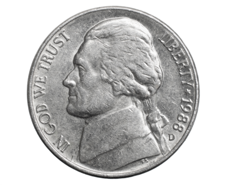 American five cents on a transparent isolated background. png