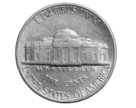 American five cents on a transparent isolated background. png