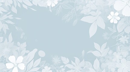 Watercolor paint, combination of delicate white blossom flowers and leaves on light blue backdrop, elegant abstract background created using AI technology