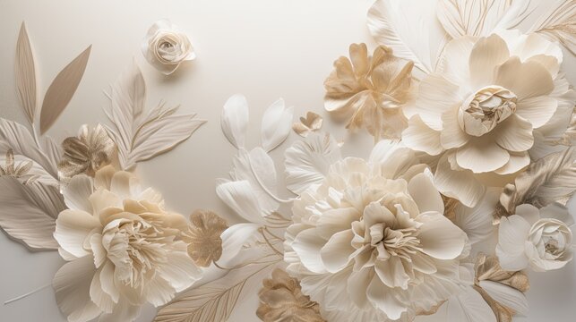 Unique combination of gorgeous blossom flowers in neutral color, ceremony or celebrate decorative background, created using AI technology. 