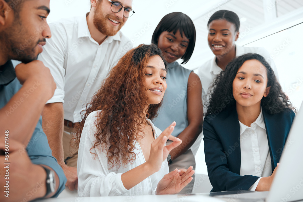 Poster lets discuss this. a group of businesspeople having a meeting in a modern office at work.