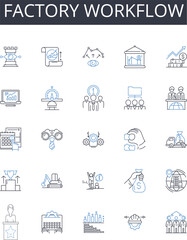 Factory workflow line icons collection. Company procedures, Business structure, Organizational process, Corporate operations, Firm methodology, Commercial arrangements, Enterprise protocols vector and