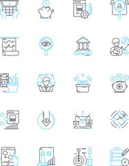 Cost containment linear icons set. Budgeting, Efficiency, Optimization, Streamlining, Savings, Rationalization, Prudence line vector and concept signs. Frugality,Collapsing,Cutting outline