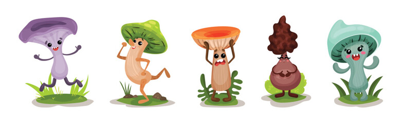 Humanized Mushrooms with Cap and Stipe Expressing Emotion Vector Set