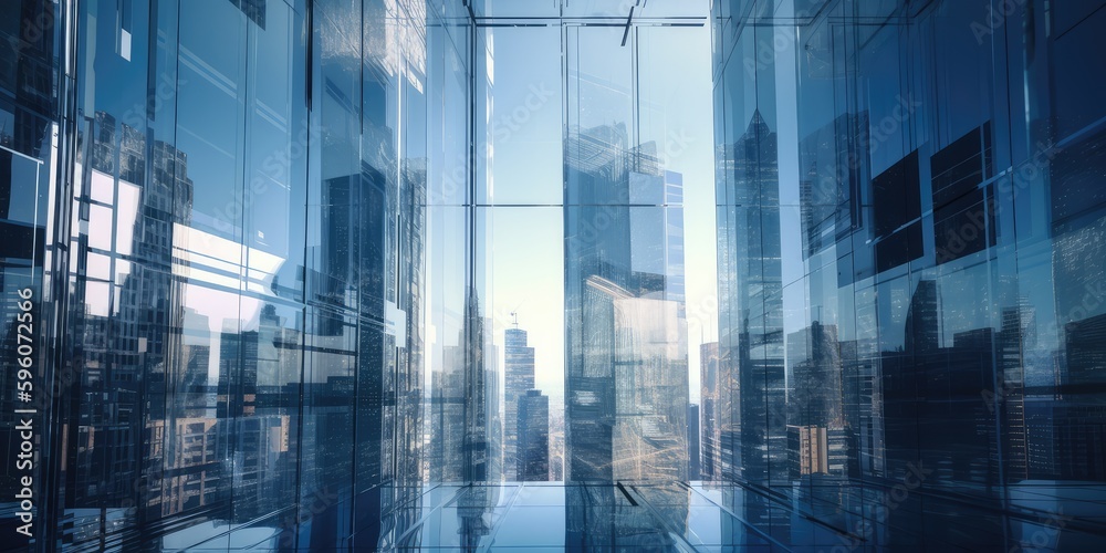 Wall mural abstract background of modern office building exterior in business district. distinct generative ai 