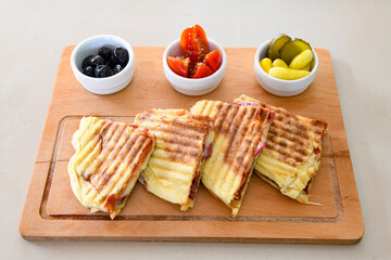 Turkish karisik atom  tost ( kasarli bazlama tost) . Sucuklu, Kasarli, kavurmali karisik tost. Flat baked bread toasted