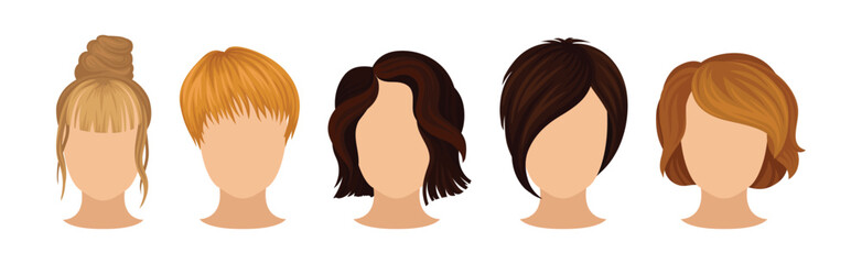 Different Hairstyle and Haircuts for Females Vector Set