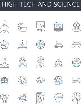 High tech and science line icons collection. Advanced technology, Cutting-edge science, Modern science, Futuristic technology, Innovative science, Modern technology, Evolved science vector and linear