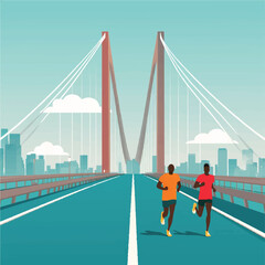 People are running with their silhouettes in Istanbul bosporus.