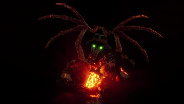 Plague Doctor VJ Loop &ndash; terrible plague doctor with crow-like skull come here from medieval Europe to cure you! This motion graphics is perfect to use in your next halloween and gothic parties 