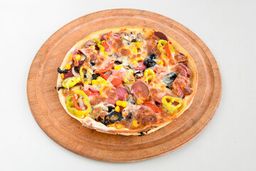 Delicious mixed pizza with rich content. Menu concept of choice and diversity. Karisik pizza