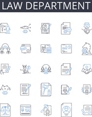 Law department line icons collection. Training center, Research wing, Health clinic, Secretariat office, Marketing team, Sales division, Human resources vector and linear illustration. Communication