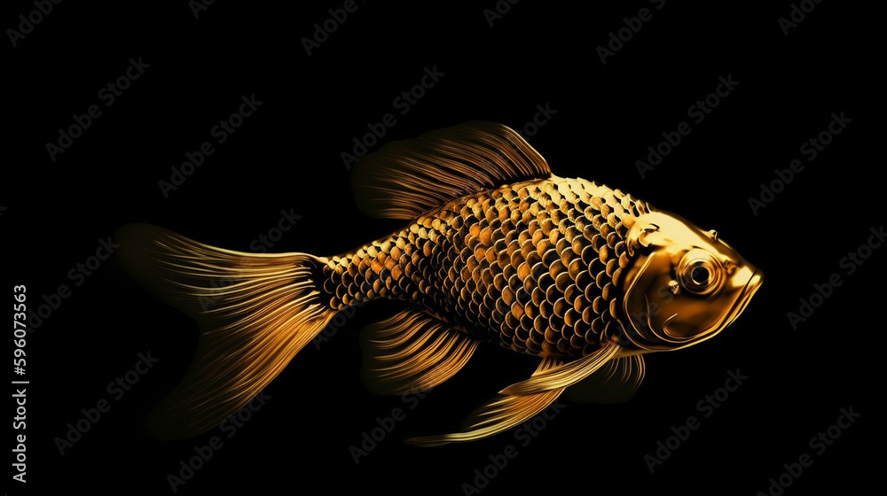 Wall mural gold fish on black.generative ai