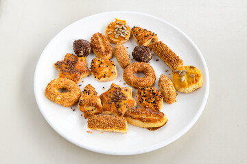 Turkish homemade sweet and savory cookies .Tatli tuzlu kurabiye. Kuru pasta