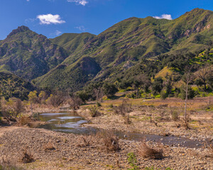 Scenic view of a creek in Malibu Creek State Park in Calabasas, CA.