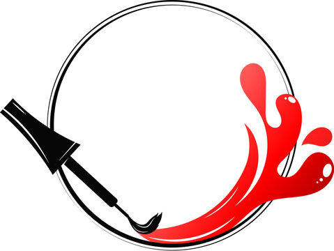 recommend clip art: Manicure brush with red lacquer and round frame. Design for a manicure salon