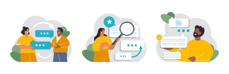 Active listening skill set. Attentive business charcter or employee soft