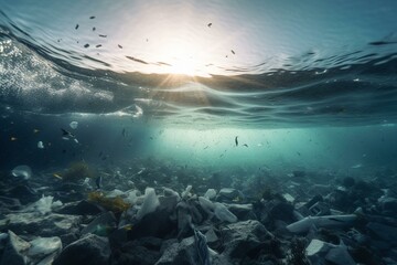 Fototapeta na wymiar plastic pollution in ocean. Generative AI