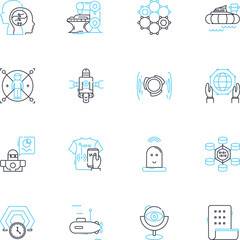 Emerging trends linear icons set. Sustainability, Innovation, Automation, Digitalization, Virtualization, Electric, Smart line vector and concept signs. Blockchain,Circular,Biotech outline