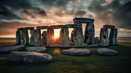 Stonehenge. Breathtaking travel destination place. Generative AI