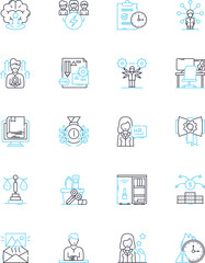 Leading linear icons set. Direction, Dominant, Authority, Control, Frontline, Headship, Piering line vector and concept signs. Prominent,Superiority,Guidance outline illustrations