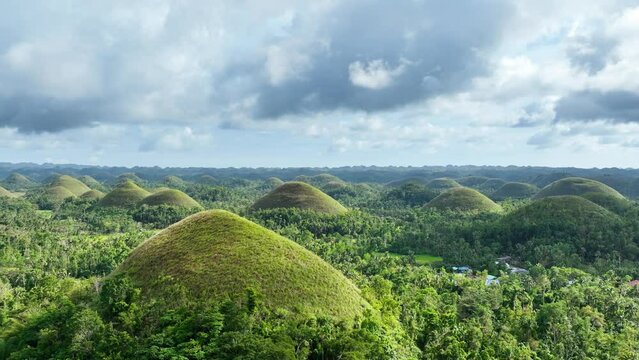 Aerial shot of the interesting rock formations called the Chocolate Hills on Bohol Island in the Philippines.