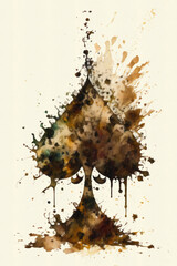 Watercolor illustration of spades seed  and splashes. Ai generative.