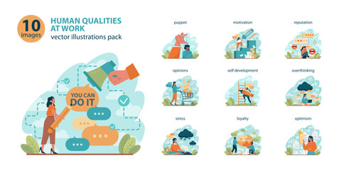 Office worker set. Business character or employee daily attitude