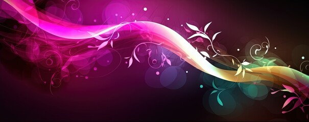 abstract background banner, pink blue gradient color with bokeh glitter glow light, flora flower light trail, Generative Ai