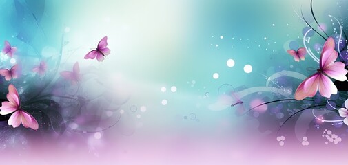 Fototapeta na wymiar abstract background banner, pink blue gradient color with bokeh glitter glow light, flora flower butterfly light trail, Generative Ai