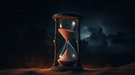 Hourglass on black background. Concept of time management and countdown.generative ai