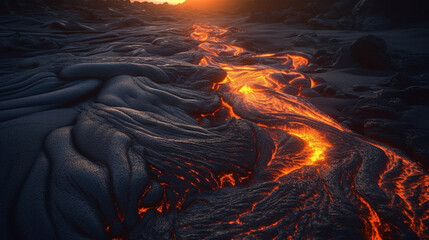 Volcanic landscape at sunrise.generative ai