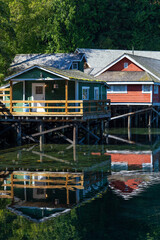 Fototapeta na wymiar Stilt houses in Telegraph Cove, Vancouver Island, British Columbia, Canada.